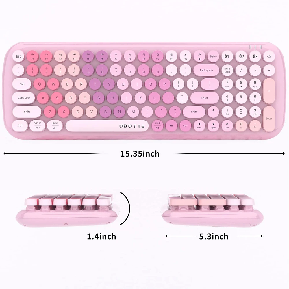 Imagem -06 - Ubotie-teclado Colorido sem Fio para Meninas Arco-íris Máquina de Escrever Retrô Arco-íris Retro Bluetooth 100 Teclas