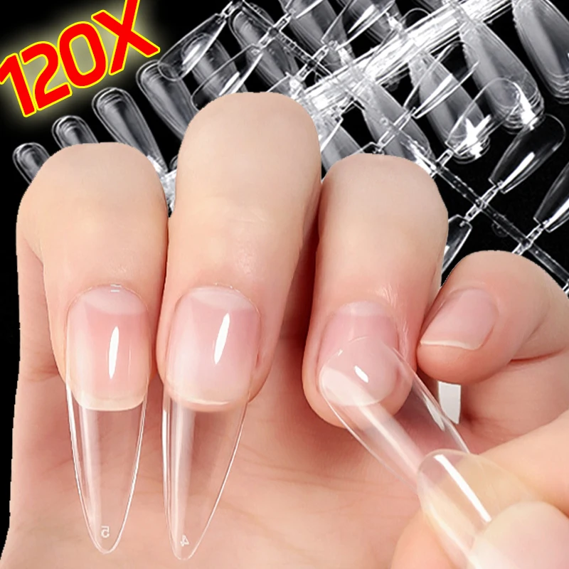 120pcs Press on Fake Nails Nail Extension Coffin Nail Tips Transparent Full Cover Acrylic Long Fake False Artificial Nails Tips