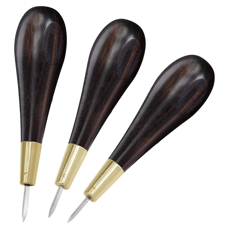 Diamond Shape Stitching Awl Handmade Sewing Tools DIY Stitcher Taper Black Wood Handle