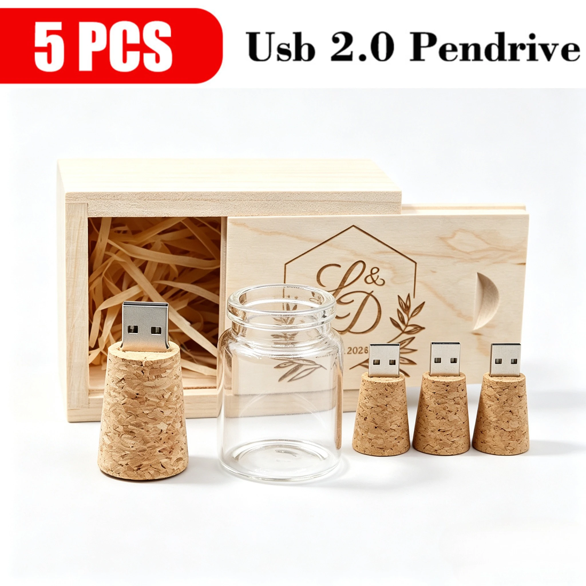 5PCS/LOT New Arrival Messenger Bottle Usb 2.0 Memory Stick Glass Drift Bottle Usb Flash Drives Wooden Cork Pendrive 16GB 32G 64G