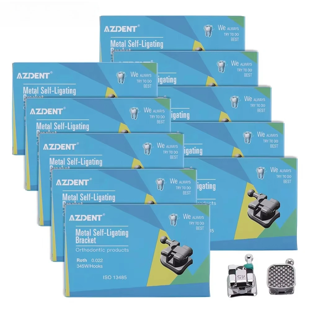 AZDENT 10 Boxes Dental Bracket Orthodontic Braces Passive Self Ligating Roth 0.022 Hooks 345 with Buccal Tubes