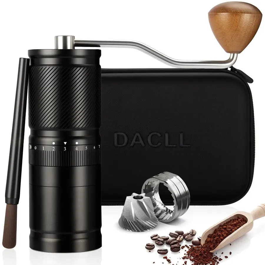 

Coffee Grinder with Numerical External Adjustable Setting, Capacity 30g with CNC Stainless Steel Conical Burr black