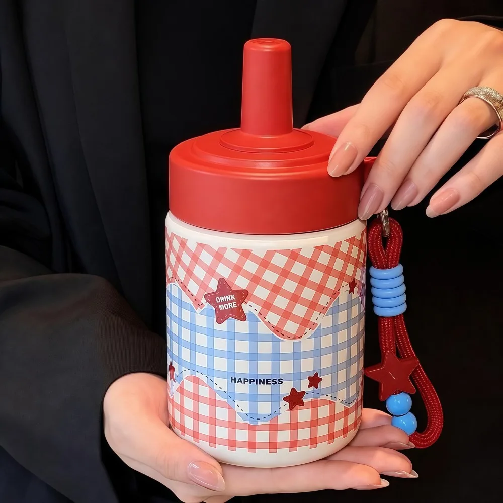 316 Stainless Steel Straw Insulated Bottle 480ml Heat Retaining Cartoon Vacuum Mug Reusable Lightweight Portable Travel Tumbler