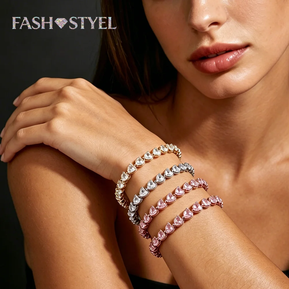 2026 Luxury Shining Heart Shape CZ Cubic Zircon Bangle Bracelets For Women Valentine's Day Fashion Jewelry