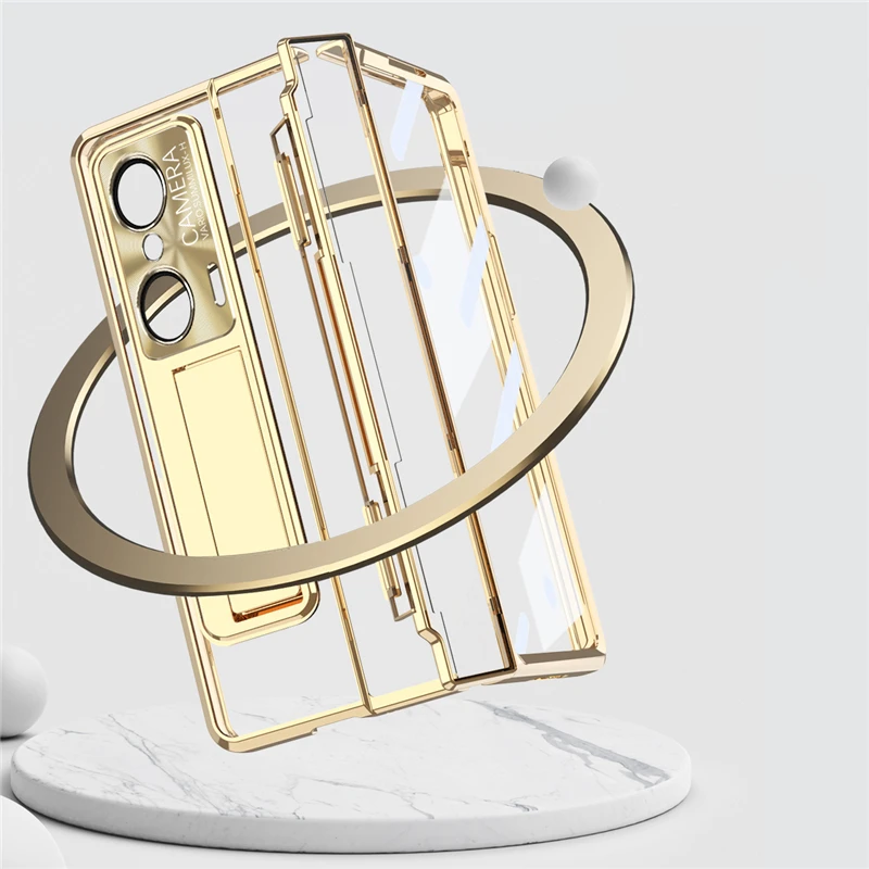For Honor Magic VS V2 VS2 5G Case Plating Clear Hinge 360 Full protect Hard bracket Cover For Magic Vs Funda With Glass Flim