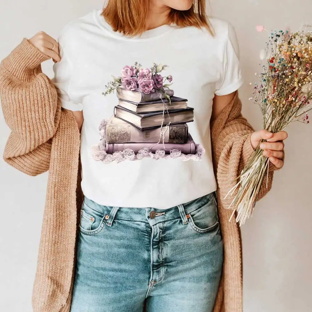 Vintage Floral Books Iron-on Transfer For Clothing DIY Washable T-shirts Thermal Stickers Beautiful Watercolor Painting Patches