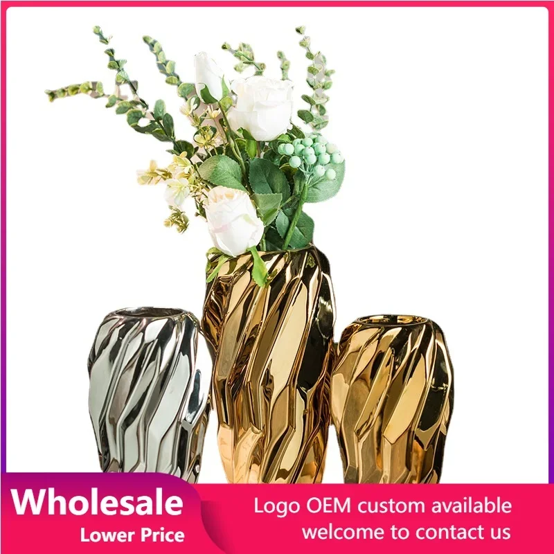 

Nordic Ceramic Vase Threaded Plating Flower Arrangement Art Hydroponic Home Decoration Geometric Flower Vase