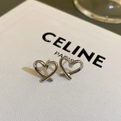 Hollow Heart Stud Earring for Women Europe and America Exaggerate Geometric Silver Color Metal Jewelry Wholesale Girl Gift