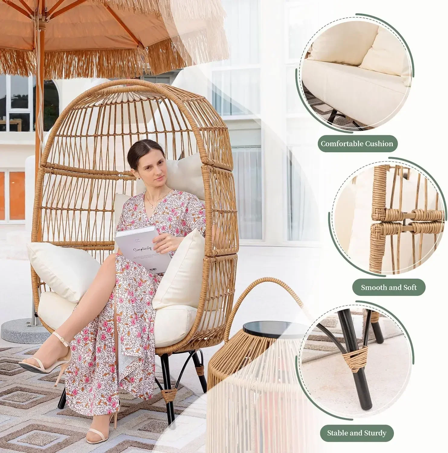 

l L 3Pcs Boho Patio Furniture Sets With Propane Fire Pit Table 37000 BTU, Outdoor Conversation Wicker Sectional Sofa And Chair