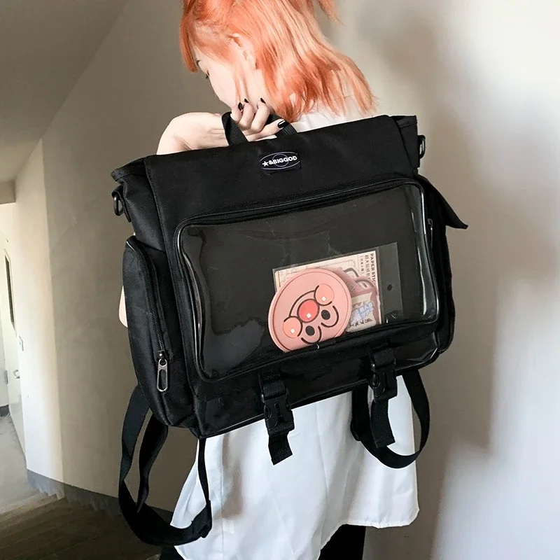 Tas ransel Jepang lucu tas sekolah hitam Kawaii tas selempang modis tas bahu animasi siswa Bolso