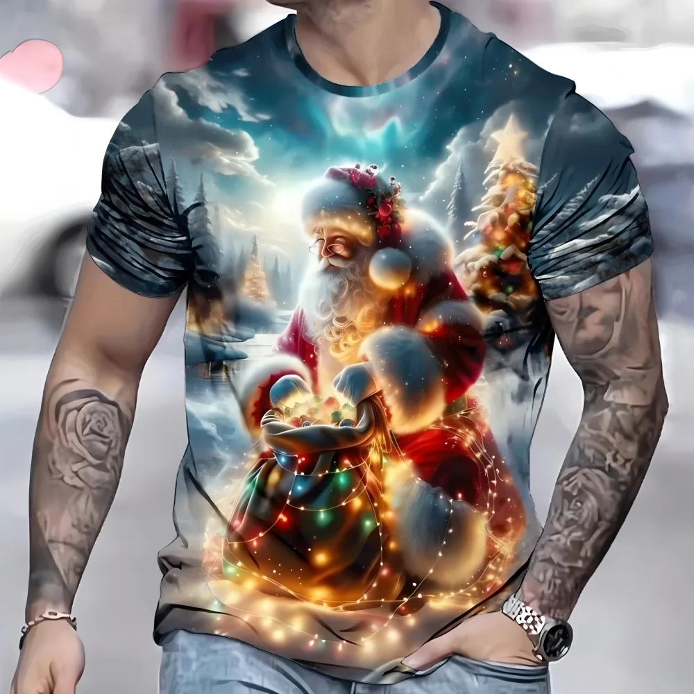

New streetwear men clothing 3D printed Christmas graphic t shirts loose round neck short sleeved tee top funny t shirts for men