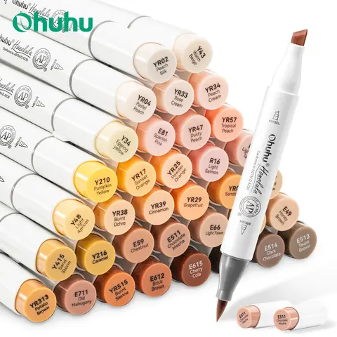 Ohuhu Honolulu 36 Skin Colors Marker Pen Set Alcohol Art Markers Refillable Dual Tips Sketching Drawing School Art Supplies