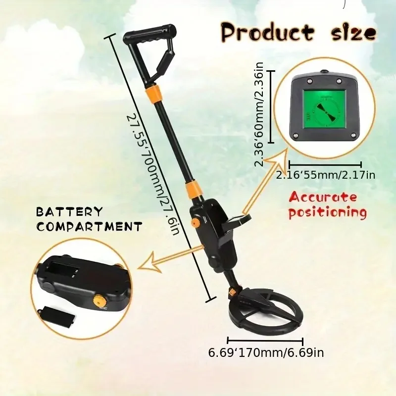 7.4 Inch Waterproof Kid Metal Detectors Gold Detector Lightweight Search Coil (24"-35") Adjustable Metal Detector