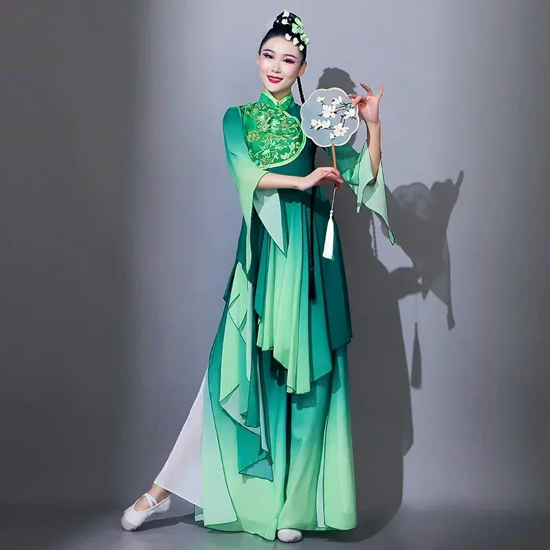 Trajes nacionais clássicos tradicionais antigos hanfu dança wear cintura tambor traje de palco feminino fã guarda-chuva elegante dança wear