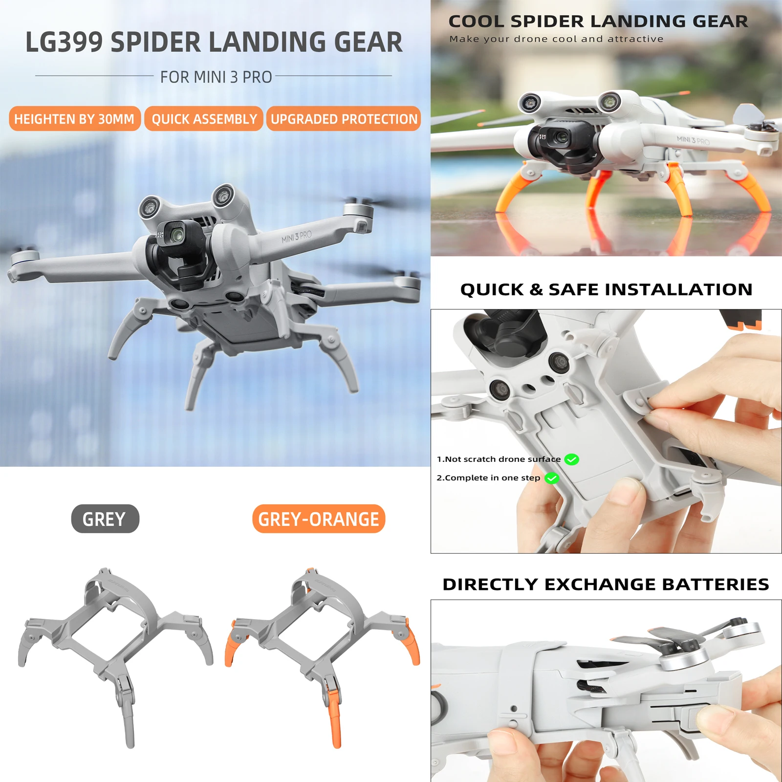 

Foldable Landing Gear for DJI Mini 3 Pro Extensions Heightened Gears Support Leg Protector Stand for DJI Mini 3 Pro Accessories