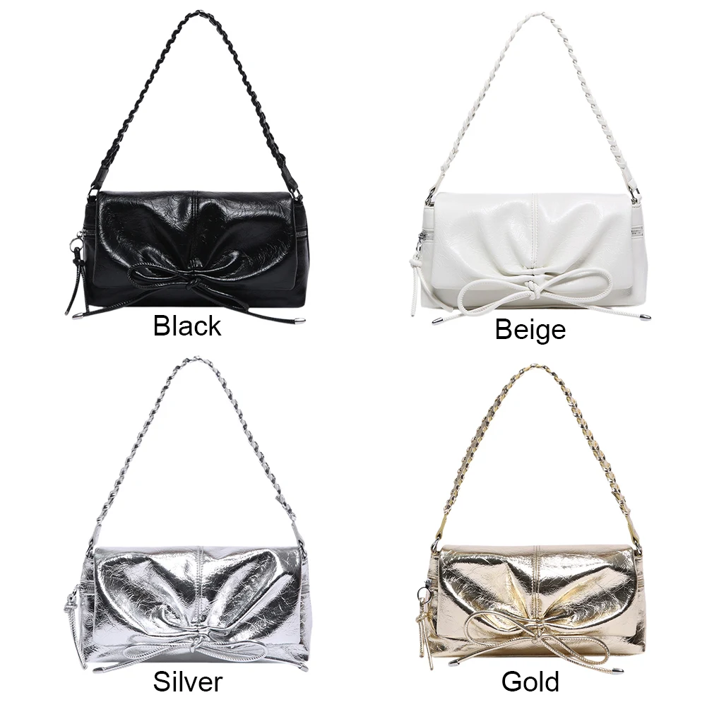 

Women Shoulder Bag Bowknot PU Leather Crossbody Bag Zipper Underarm Purse Magnetic Closure Hobo Bag for Travel Commuting
