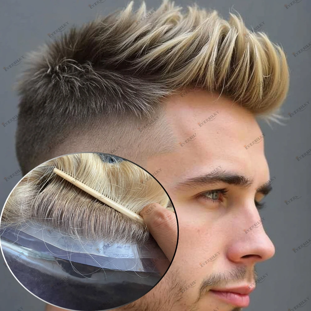 

Мужские человеческие волосы с ультратонкой кожей, омбре, блондинка 613, # Протез Натуральная линия волос Коричневый Блондин 0,06 мм Vloop Капиллярный парик Мужской