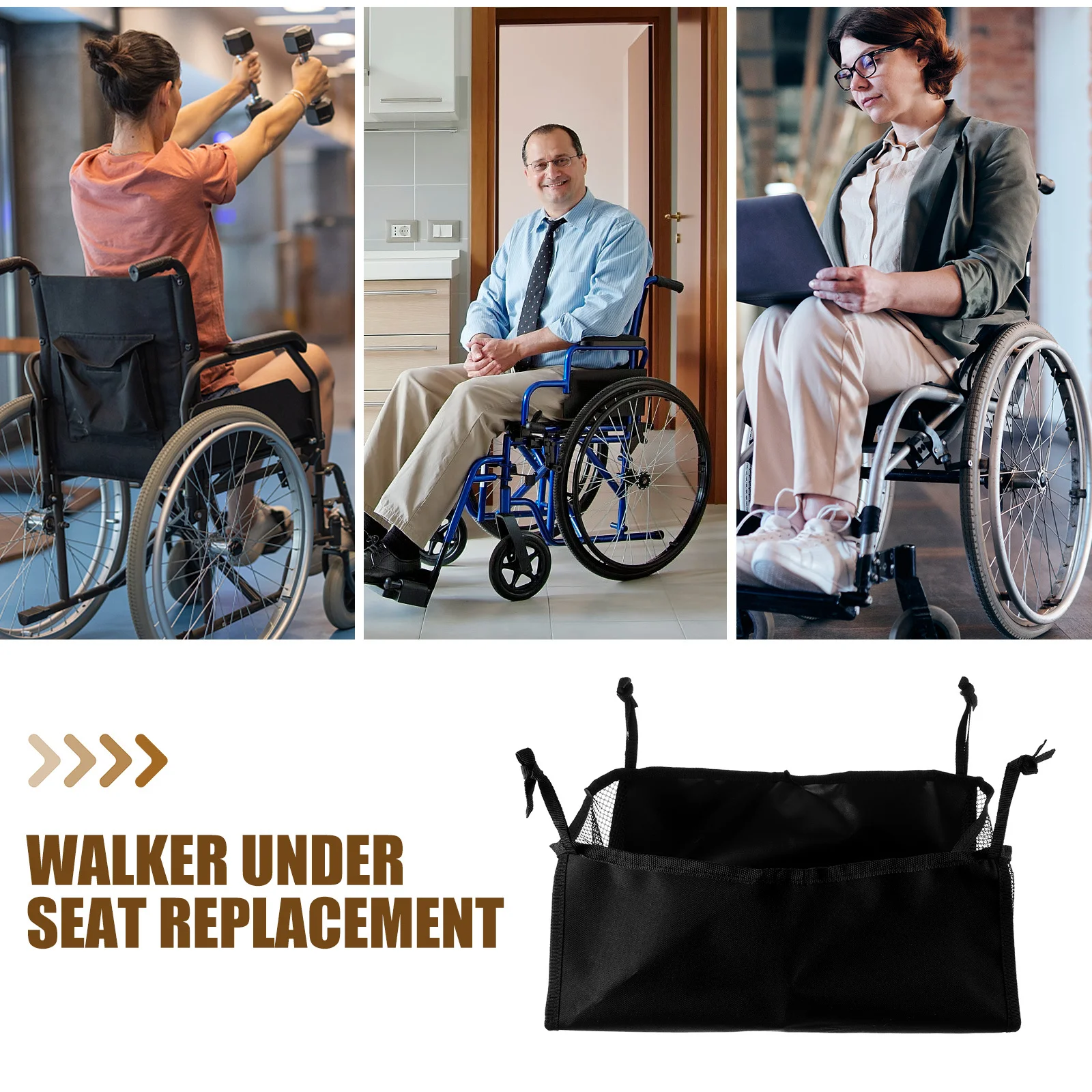 

Under Wheelchair Storage Bag for Seniors with Large Capacity Organizer Mesh Pockets Compatible with Most Walkers and Folding