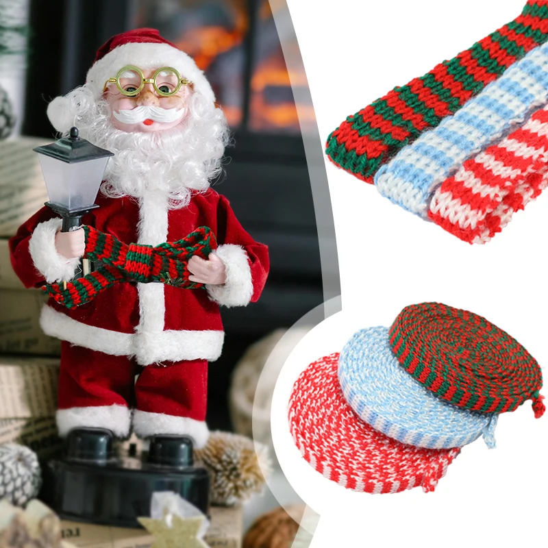 

3M/Roll New Year Red Green Blue Knitting Polyester Ribbon Chrismas Tree Wine Bottle Decor Mini Doll Scarf DIY Craft Gift Packing