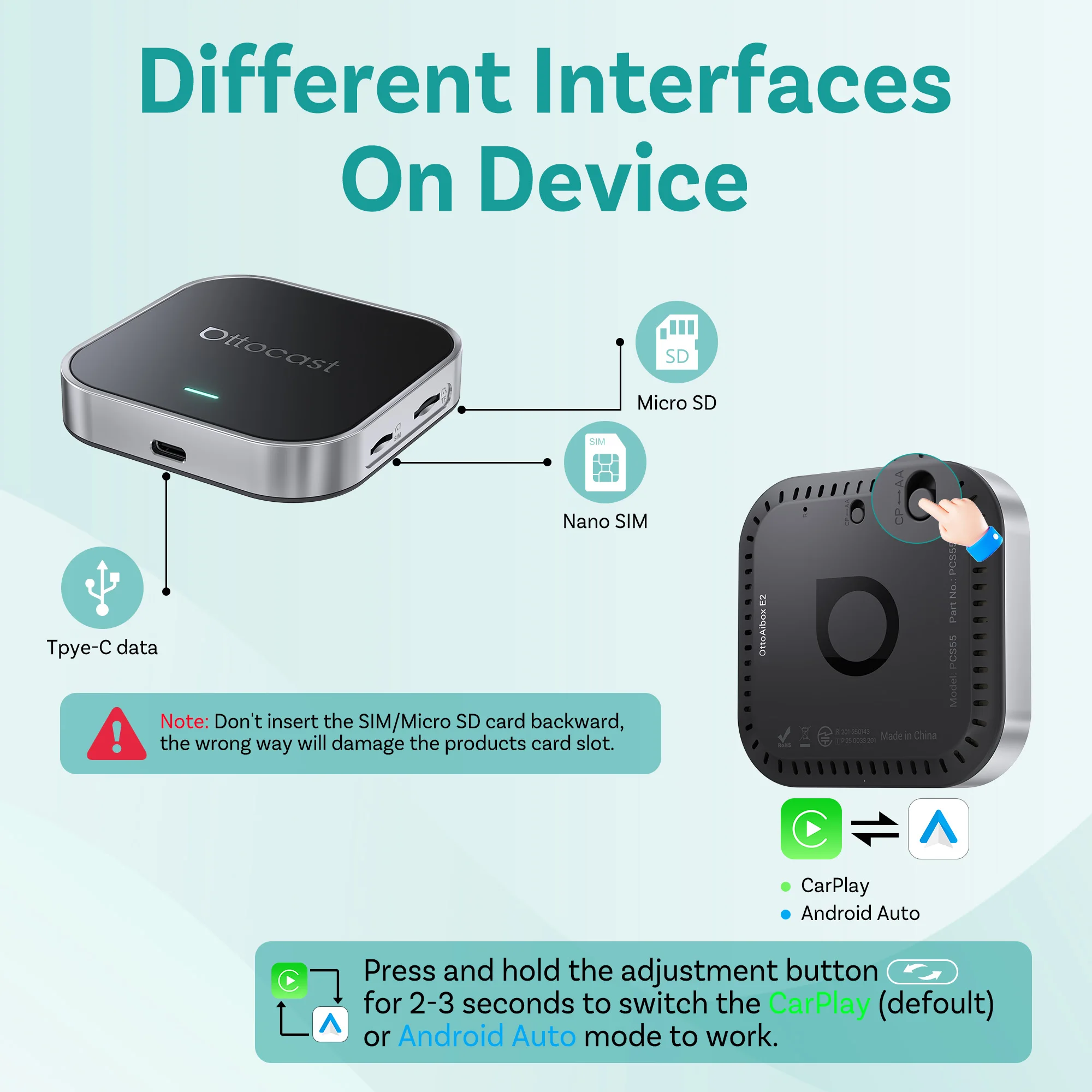 Ottocast E2 Wireless CarPlay & Android Auto 3IN1 AI Box 4+64GB