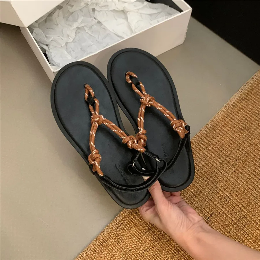 Retro Rope Women Sandals Ladies Casual Flat Shoes Summer Beach Flats Sandalias Mujer 2025 New Holiday Vacation Flip Flops