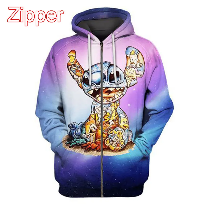 Lilo And Stitch Men Zipper Hoodie Cartoon Anime Cool Women Oversized Sweatshirt 2024 New Spring Autumn Children Jackets Coat