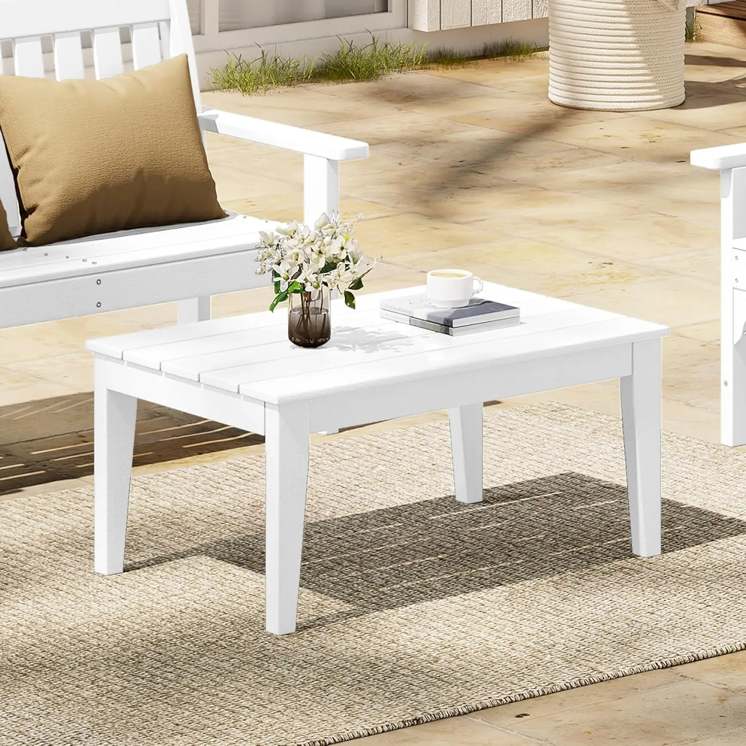 

HDPE Weather Resistant Outdoor Coffee Table Patio Porch Balcony End Table Pool Seaside Backyard White, Customized