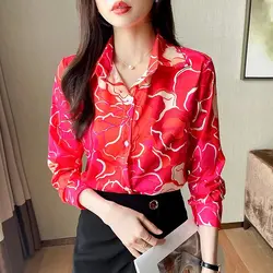 New elegant printing blouses casual daily Ladies' Shirts Fashion Women's Button-Down Tops blusa mujer