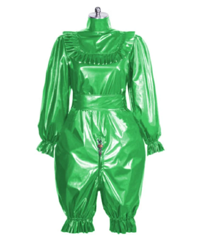 New Hot Selling Girl Adult Sissy Lockable Bodysuit Long Sleeve Shorts PVC Dress Cos Crossdresser Party Set Customization