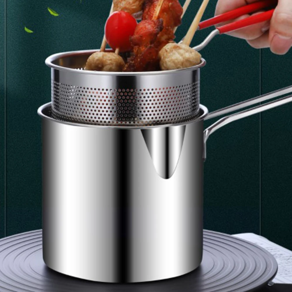 

Stainless Steel Deep Basket Pot Mini Frying Long Mini Fryer Kit H Non Slip Small Chips Metal Fry Pot