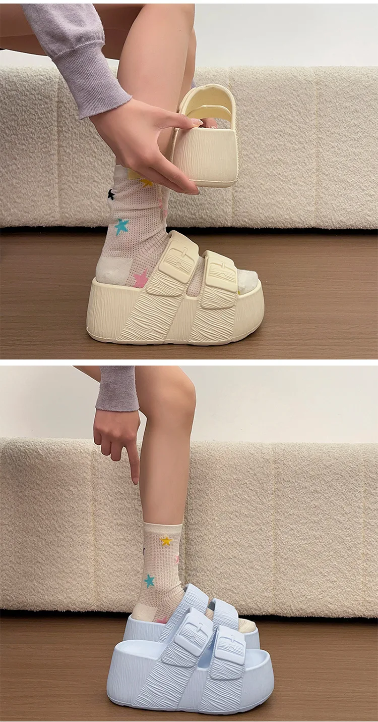 ZUOFU Damen Doppelschnallen-Plateau-Keilabsatz-EVA-Sandalen Frühling Sommer Rutschfeste Strukturierte Indoor-Outdoor-Strandpantoffeln – Detail 3