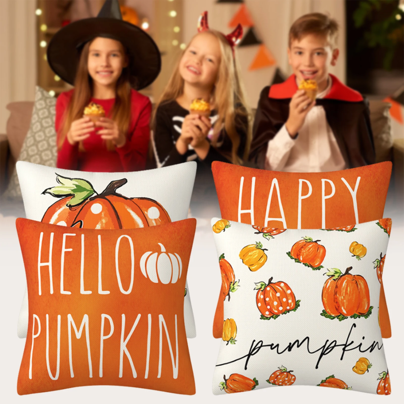 

Simple Pumpkins Linen Pillowcase Wear Resistant Zipper Pillow Cover For Car Sofa Home