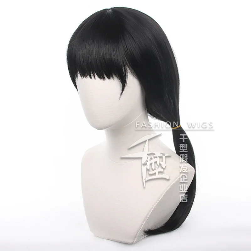 Mitaka Asa motosierra hombre Cosplay peluca pelo liso negro mujer Anime convención peluca con coletas gemelas accesorios de disfraz de fiesta