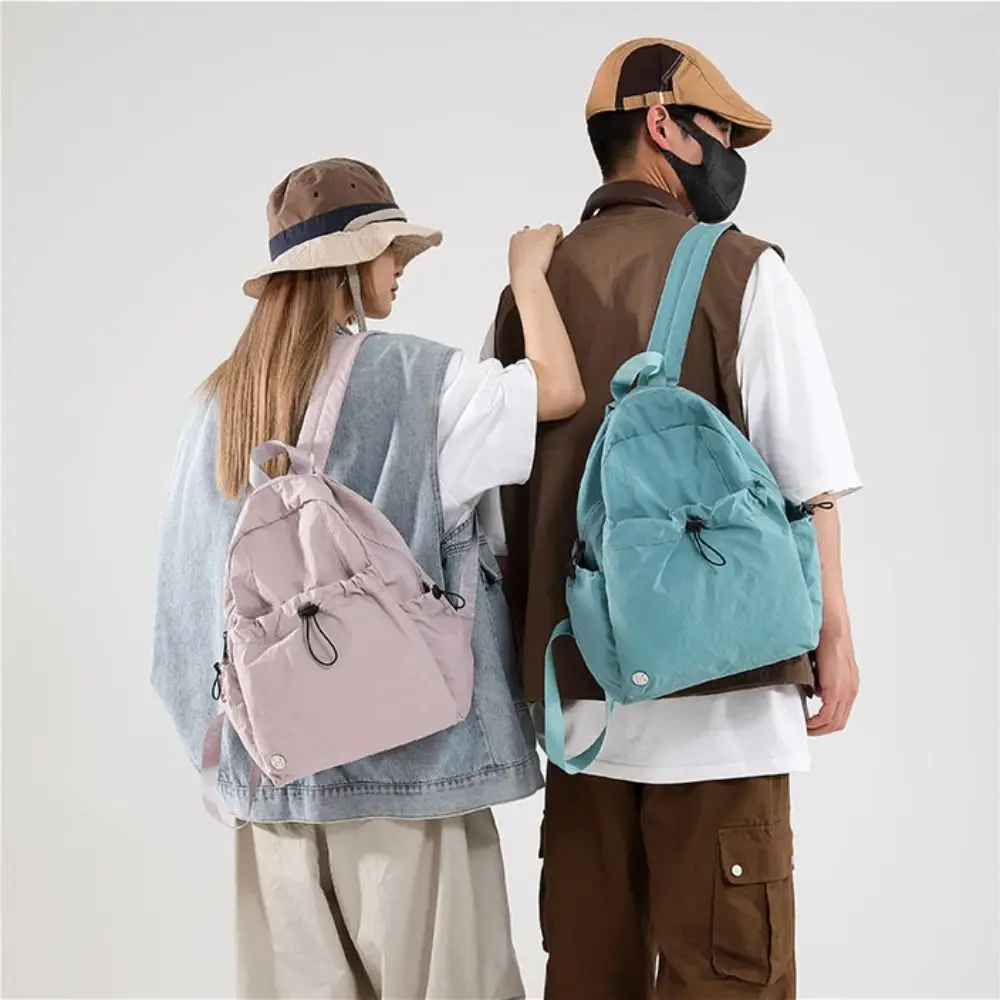 Mochila de nailon con cordón para estudiantes, bolso escolar de gran capacidad, bolso de hombro, sólido, a la moda, estilo coreano