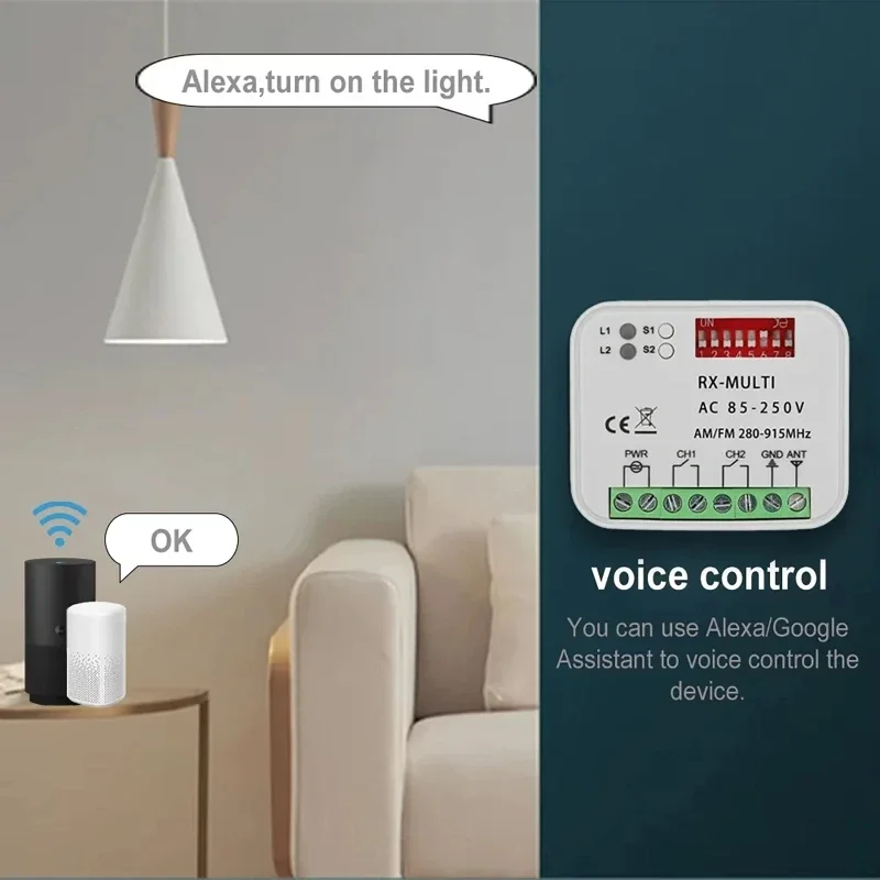 Universal Tuya WIFI Garage Door Remote Control Receiver AC 85-250V Intelligent Dual-Channel Momentary Switch Module Relay