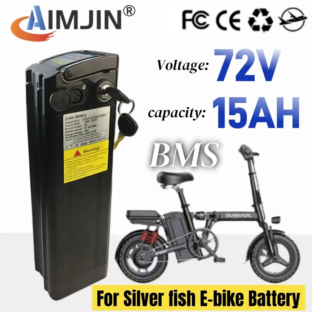 

72V 15Ah lithium battery Pack For Silver Fish Style Electric Bike Battery Lithium With Aluminum Case Anti-theft Lock