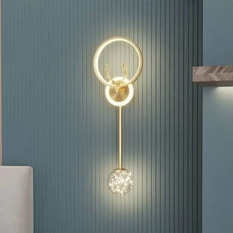 

High-end Gold and Black Wall Lamp Bedside Lamp Decorative Background Wall Starry Deer HeadLEDNew Model Engineering TV Wall
