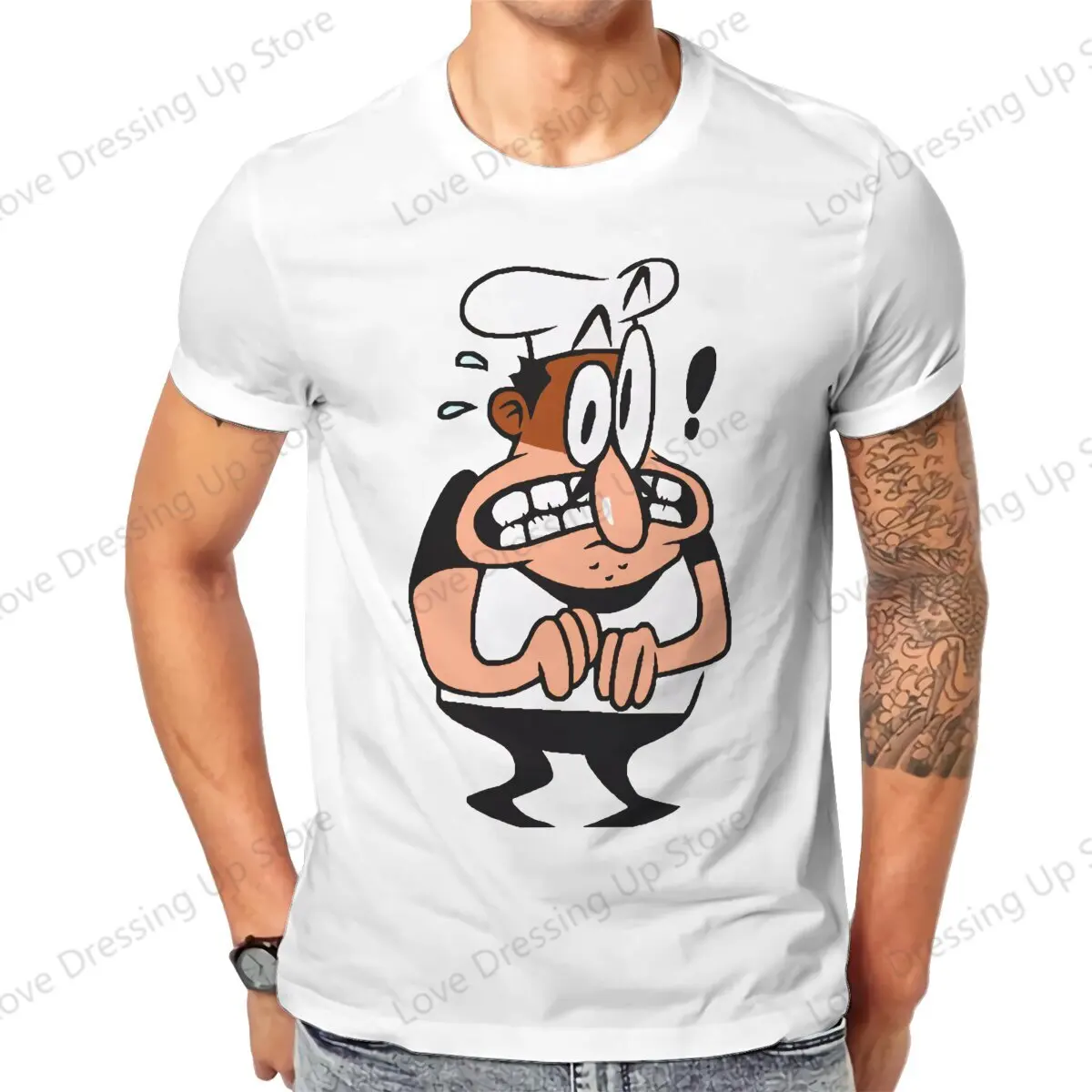 Stressed Peppino Large printed cotton men's Tshirt Street Cool Tshirts Pizza Tower Game Hipster Tops