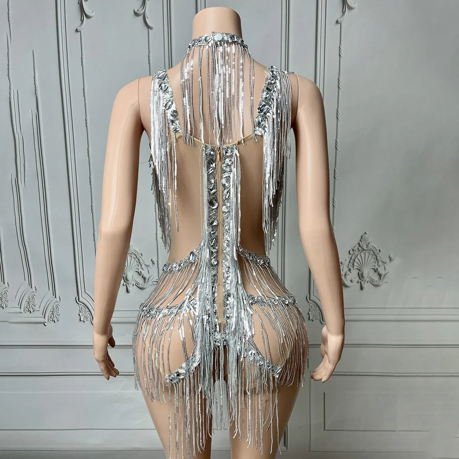 Diamond party outfit Rhinestones Fringed Bodysuit Women Party Pole Dancer Costume Bar DJ Stage Rave Outfit Performance Wear