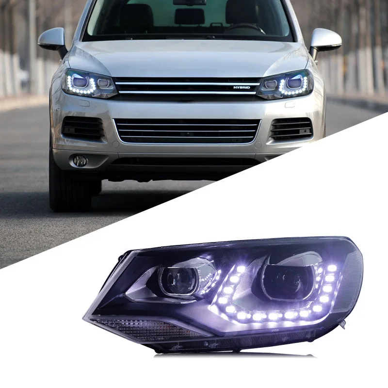 

Подходит для Volkswagen Touareg 11-15, модифицированных фар в сборе с высококачественными светодиодными дневными ходовыми огнями, ксеноновыми фарами.