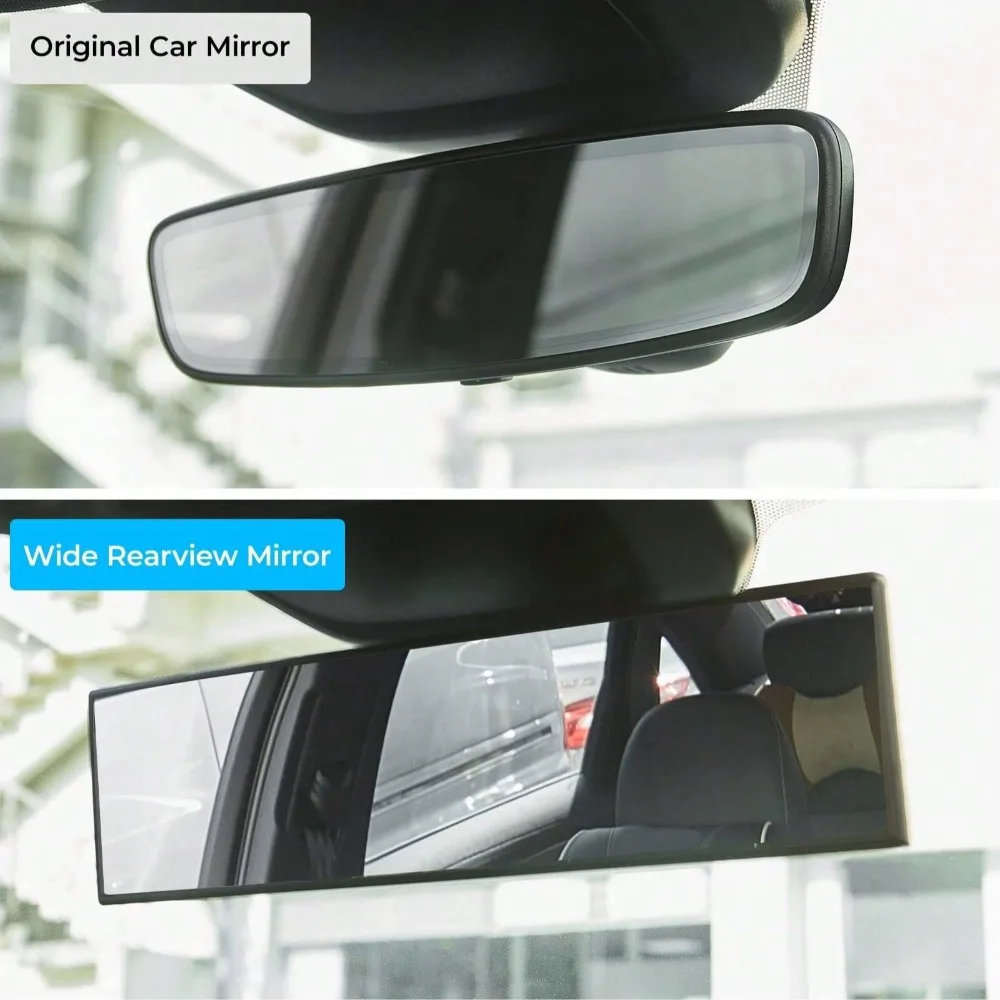 Car Panoramic Rear View Mirror, Interior Clip On Wide Angle Rearview Mirrors For Car, Universal Extended Large Rear View Mirror