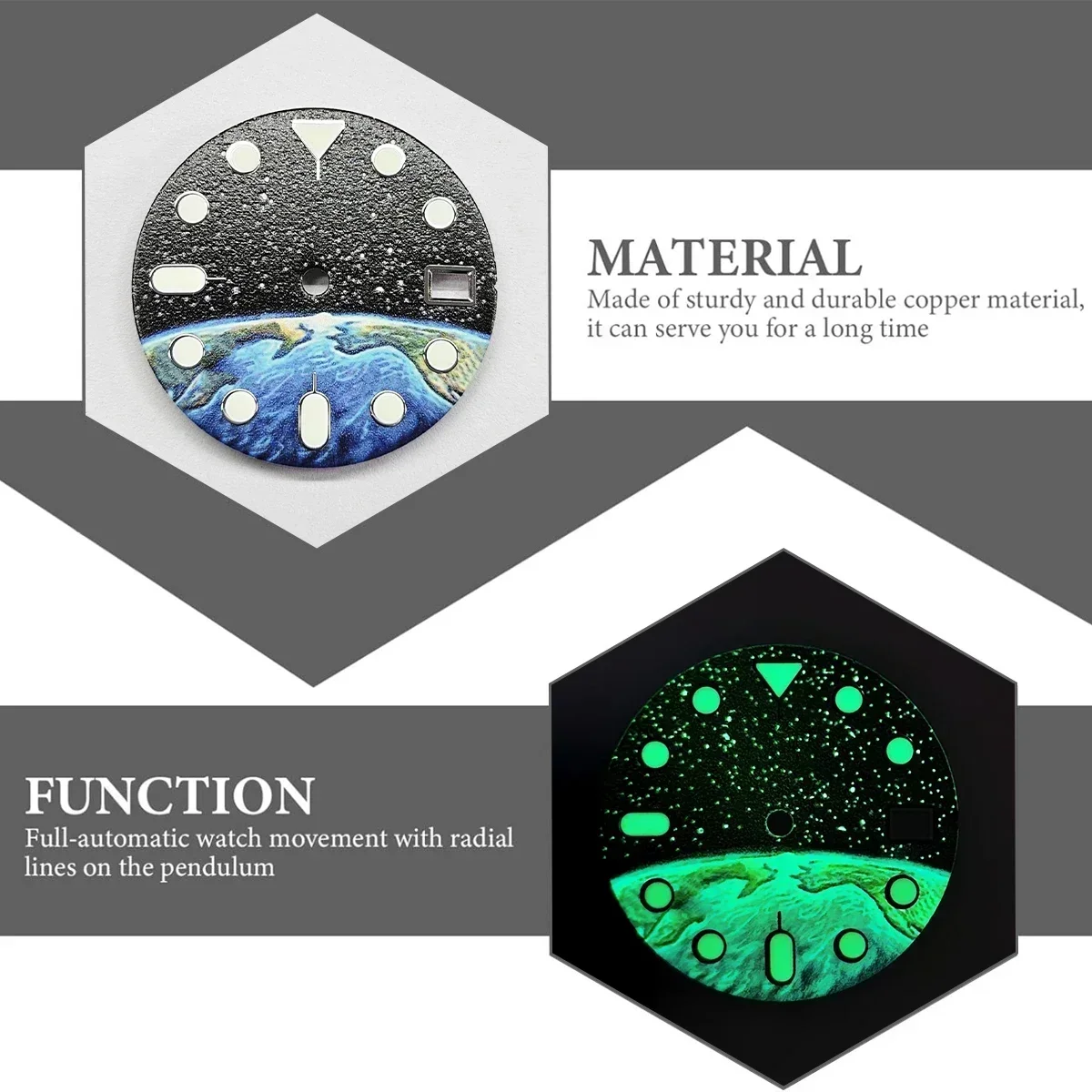 جديد NH35 ساعة الطلب 28.5 مللي متر السماء المرصعة بالنجوم الأرض الهاتفي الأخضر مضيئة ساعة الوجه تعديل ساعة اكسسوارات لحركات NH35 NH36