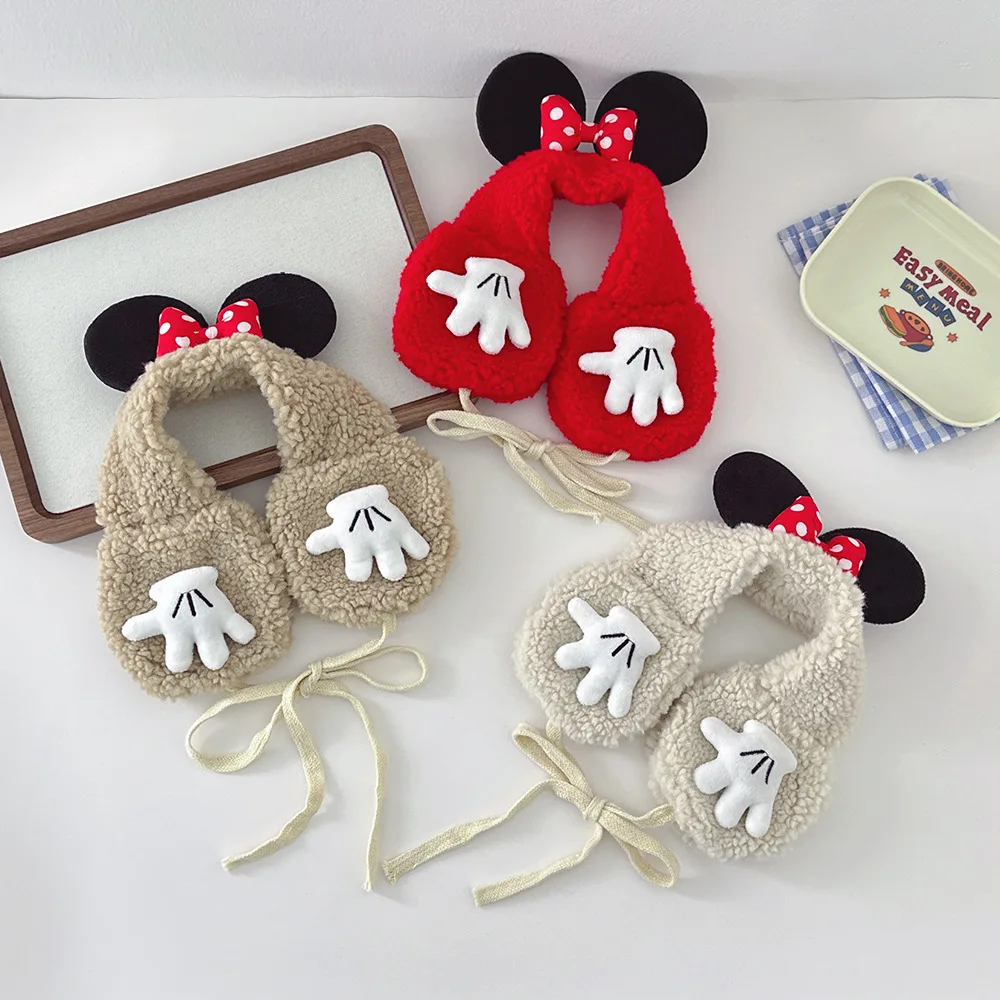 

Cute Minnie Mouse Autumn and Winter Warm Knitted Ear Warmers Small Star Bow Element Pom-Pom Tie Yarn Earmuffs for Women Gifts