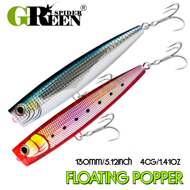 GREENSPIDER Topwater 130mm 40g Big Popper Köder Twitch Wobbler Künstliche Harte Köder Oberfläche Angeln Köder Seebarsch Thunfisch Köder