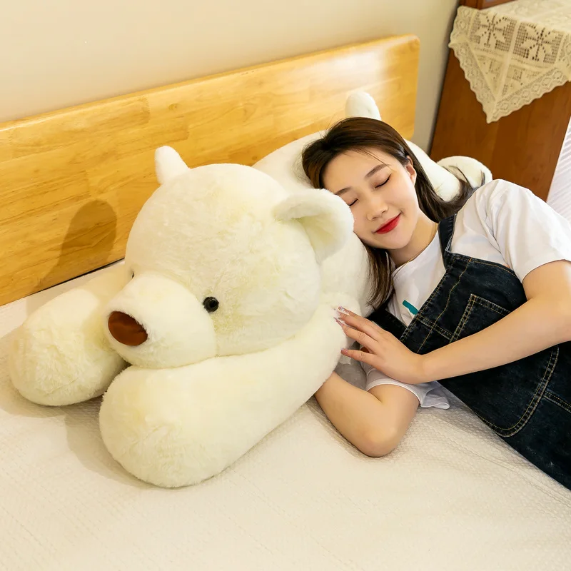 60-120cm Giant Size Brown & White Polar Bear Plush Pillow Toys Lovely Animal Lying Bear Plushie Cushion Stuffed Soft