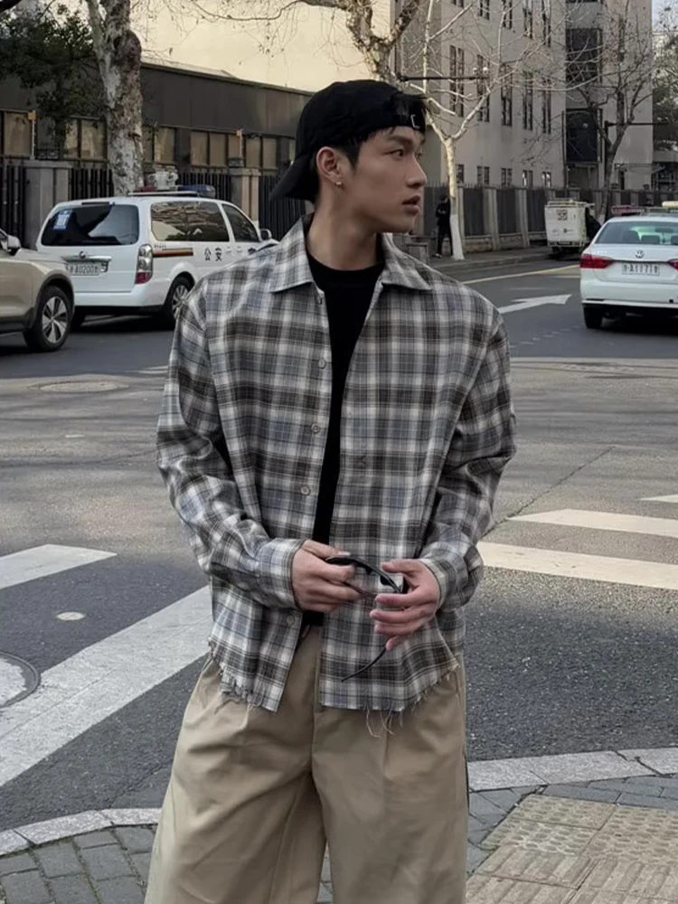 

Retro American Plaid Long Sleeve Shirt Men's Spring Autumn High Sensation Sun Protection Lazy Style Cleanfit Outerwear