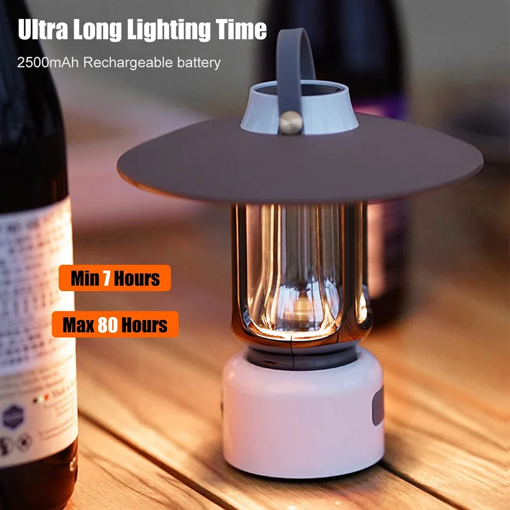 Mini Vintage Camping Light Portable Haning Camp Lanterns with Stand Rechargeable 5 Lighting Modes Poweful LED Flashlight Outdoor