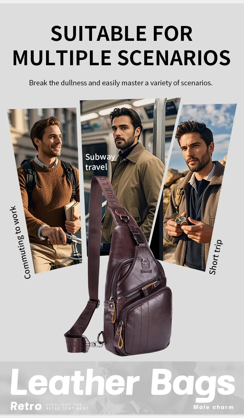 BULLCAPTAIN Tasche Echtes Leder Brusttasche Herrenmode Stil Casual Straddle Bag Business Große Kapazität Leder Herrengepäck – Detail 8