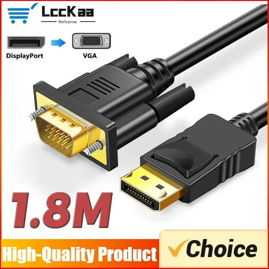 1.8M DisplayPort To VGA Converter DP TO VGA Connect Adapter 1.8m Cable Full HD 1080P for Desktop Laptop PC TV Monitor Projector