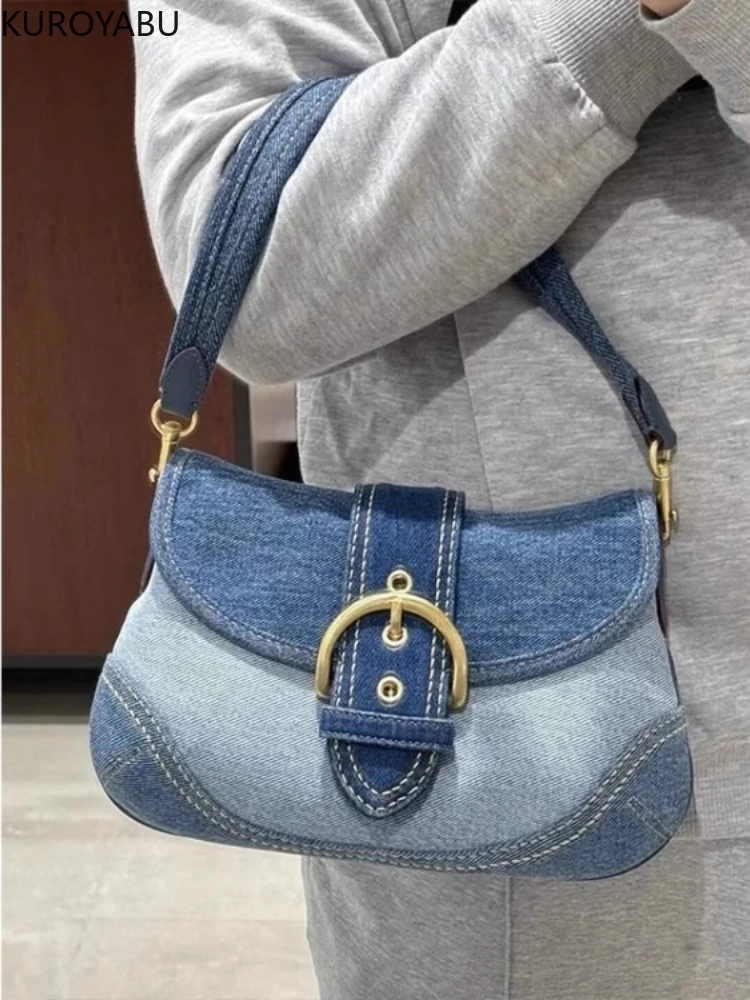 

Fashion Contrast Color Denim Square Shoulder Bag 2025 High Quality Buckle Personalized Unique Design Women's Bag Bolsos De Mujer